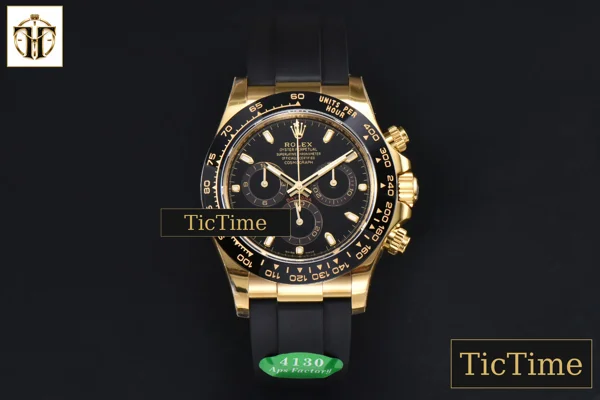 Foto frontal — Daytona 116518 40mm APSF YG Black Dial Ceramic Bezel Lume Marker Oysterflex Strap Tungsten Version SH4130
