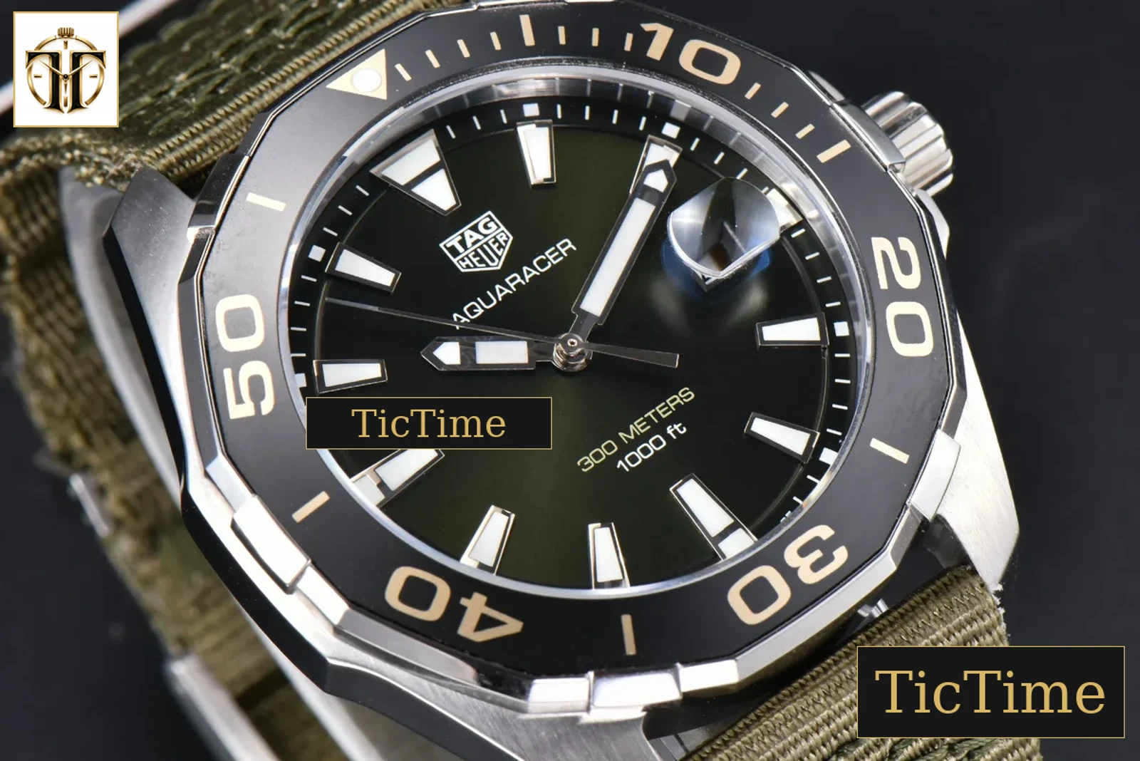 Aquaracer 300M 41mm OF Black Dial Green Nylon Strap SW200 — foto 12