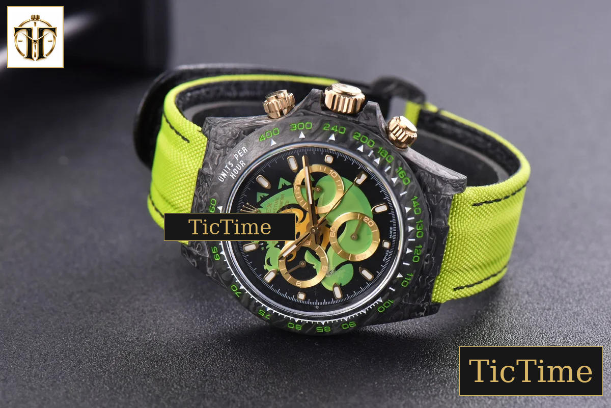 Daytona DIW Carbon WWF Green Wolf Dial Dark Green Nylon Strap A7750 — foto 12
