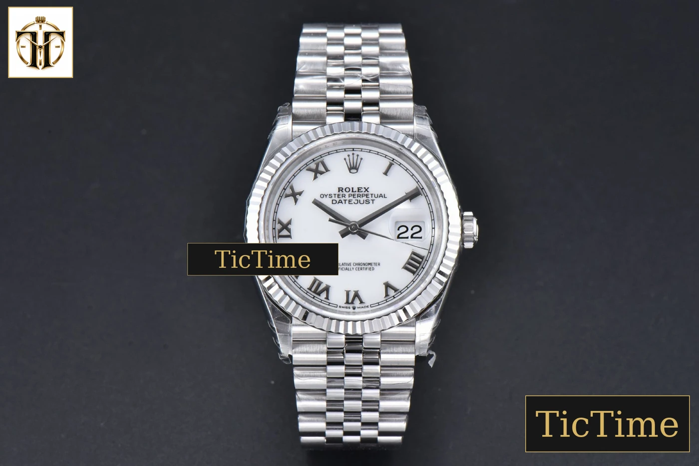 Vista frontal — DateJust 904L 126234 36mm VSF White Dial Roma Marker Jubilee Bracelet VS3235