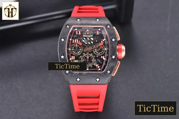 Foto frontal — NTPT Chrono RM011 KVF Red Skeleton Dial Red Crown Red Rubber Strap V2 A7750