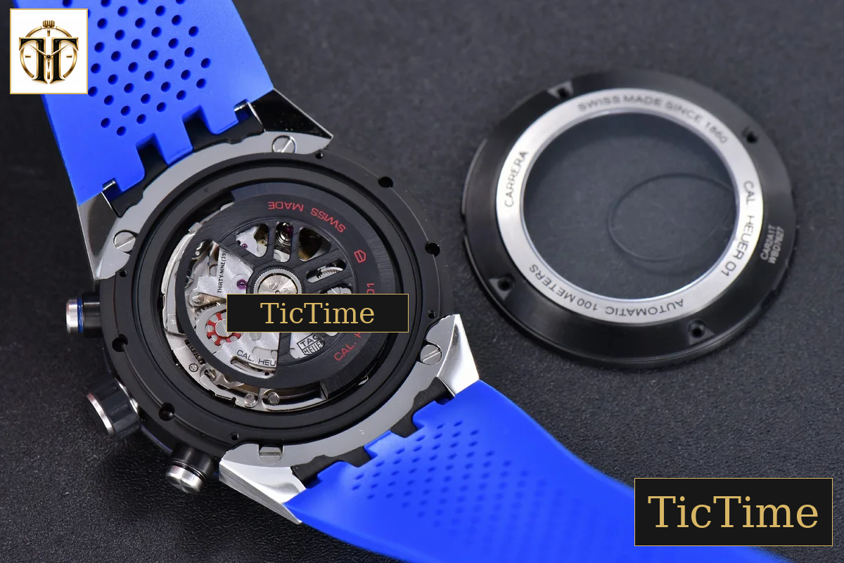 Calibre Heuer 01 Chrono 45mm XF PVD Skeleton Dial Blue Hand Blue Rubber Strap A1887 — foto 16