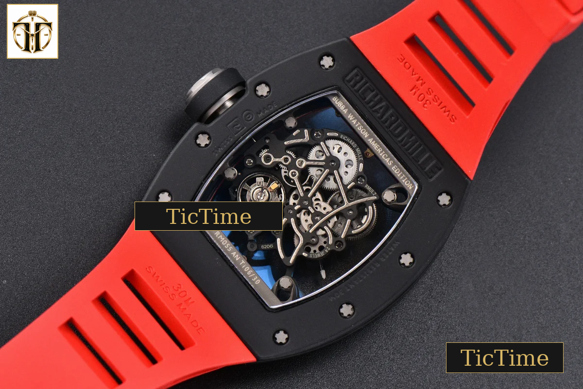 RM055 42.7mm APSF Ceramic Black Bezel Red Skeleton Dial Black Crown Red Rubber Strap RMUL2 — foto 18