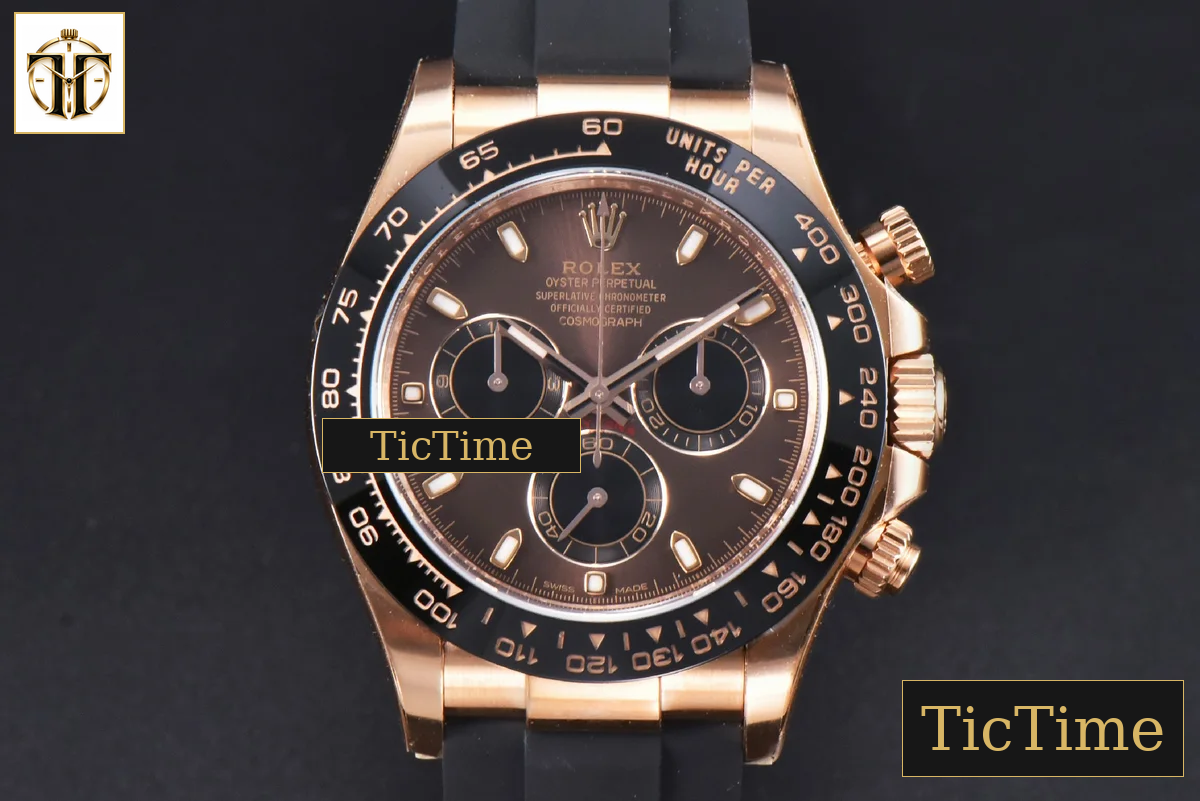 Daytona 116515 40mm Clean Factory RG Black Ceramic Bezel Brown Dial Oysterflex Rubber Strap A4130 — foto 2