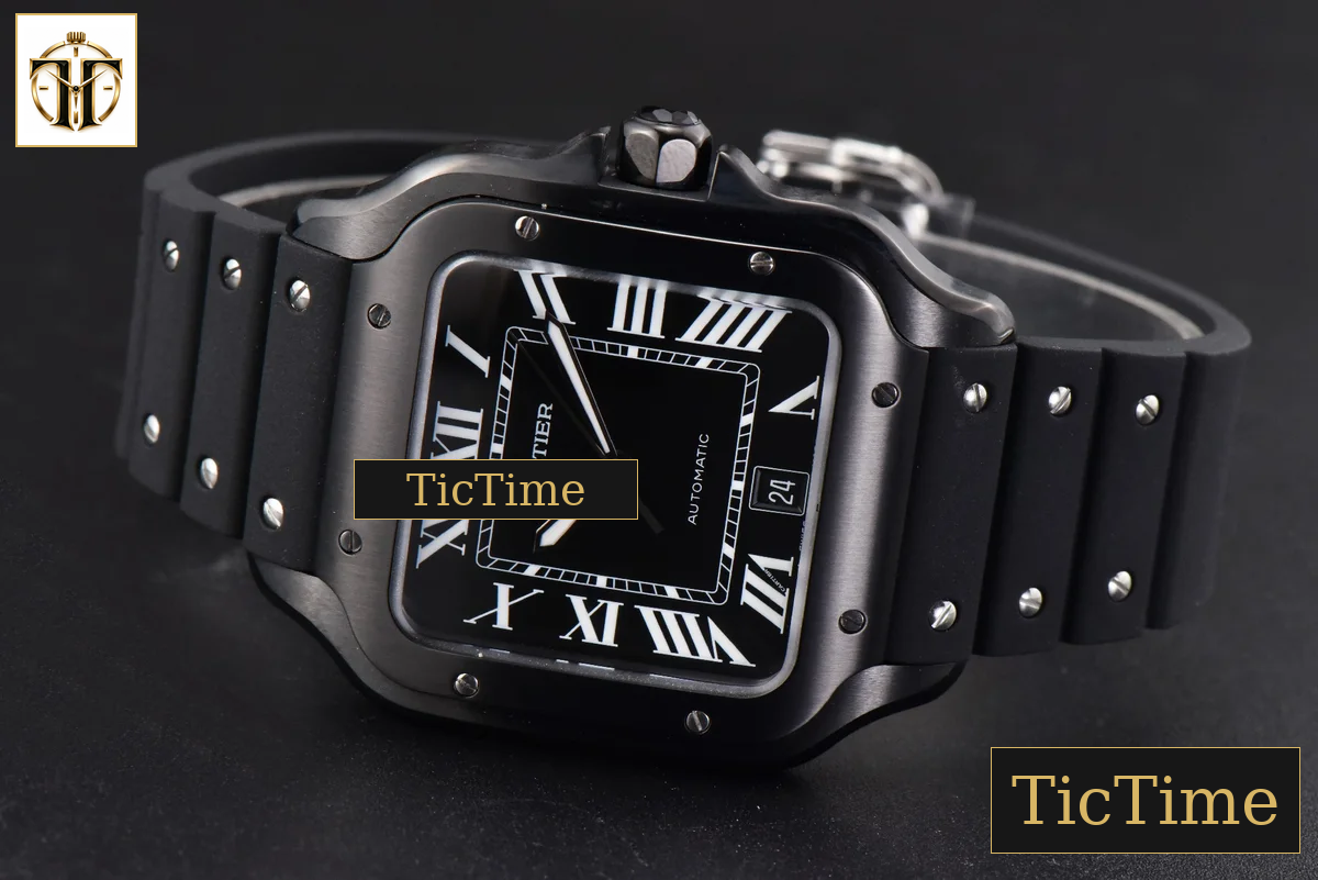 Santos Large 40mm GF PVD Black Dial Black Rubber Strap Miyota 9015 — foto 12