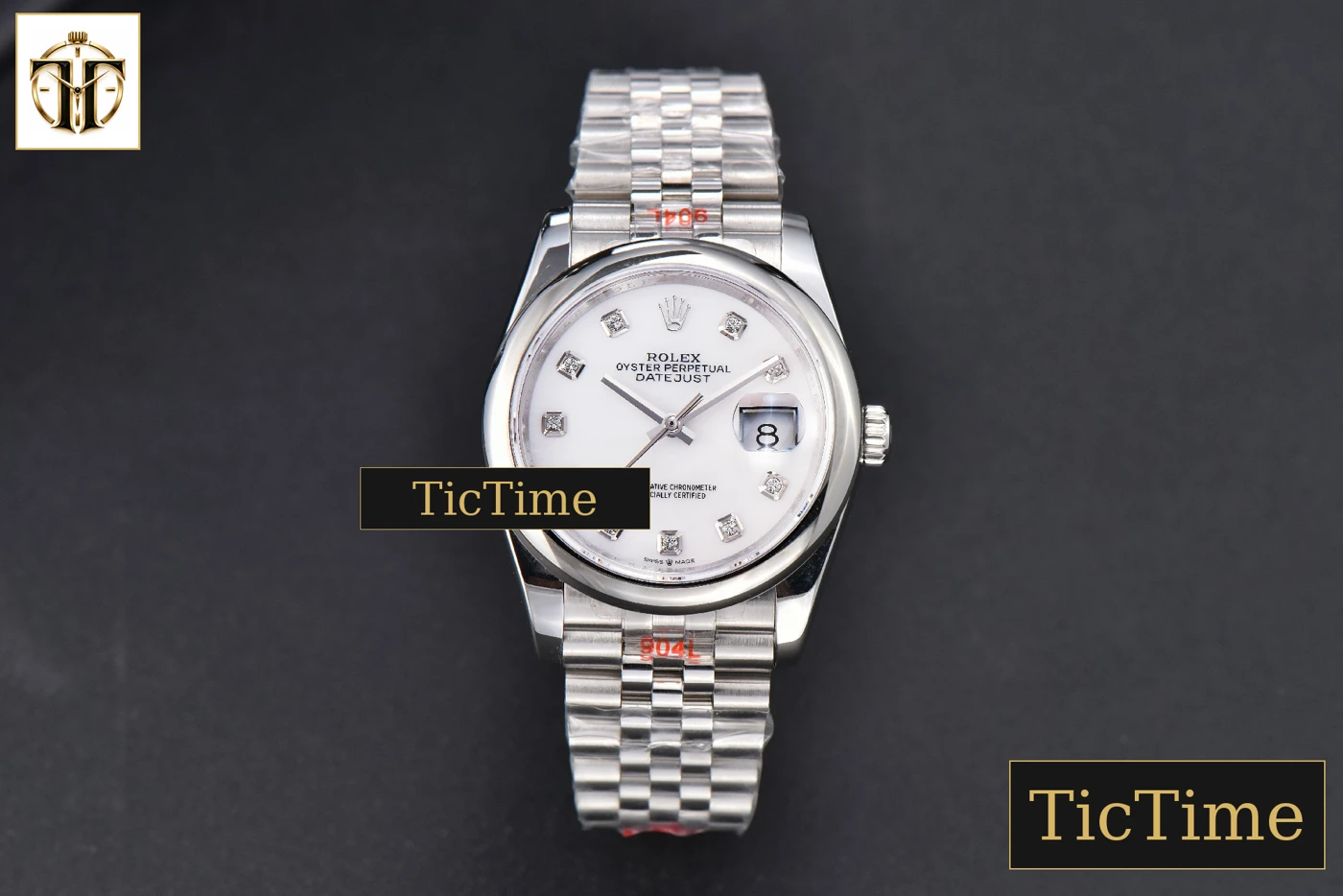 Vista frontal — DateJust 36mm GMF SS Smooth Bezel White Dial Diamond Marker Jubilee Bracelet VR3235