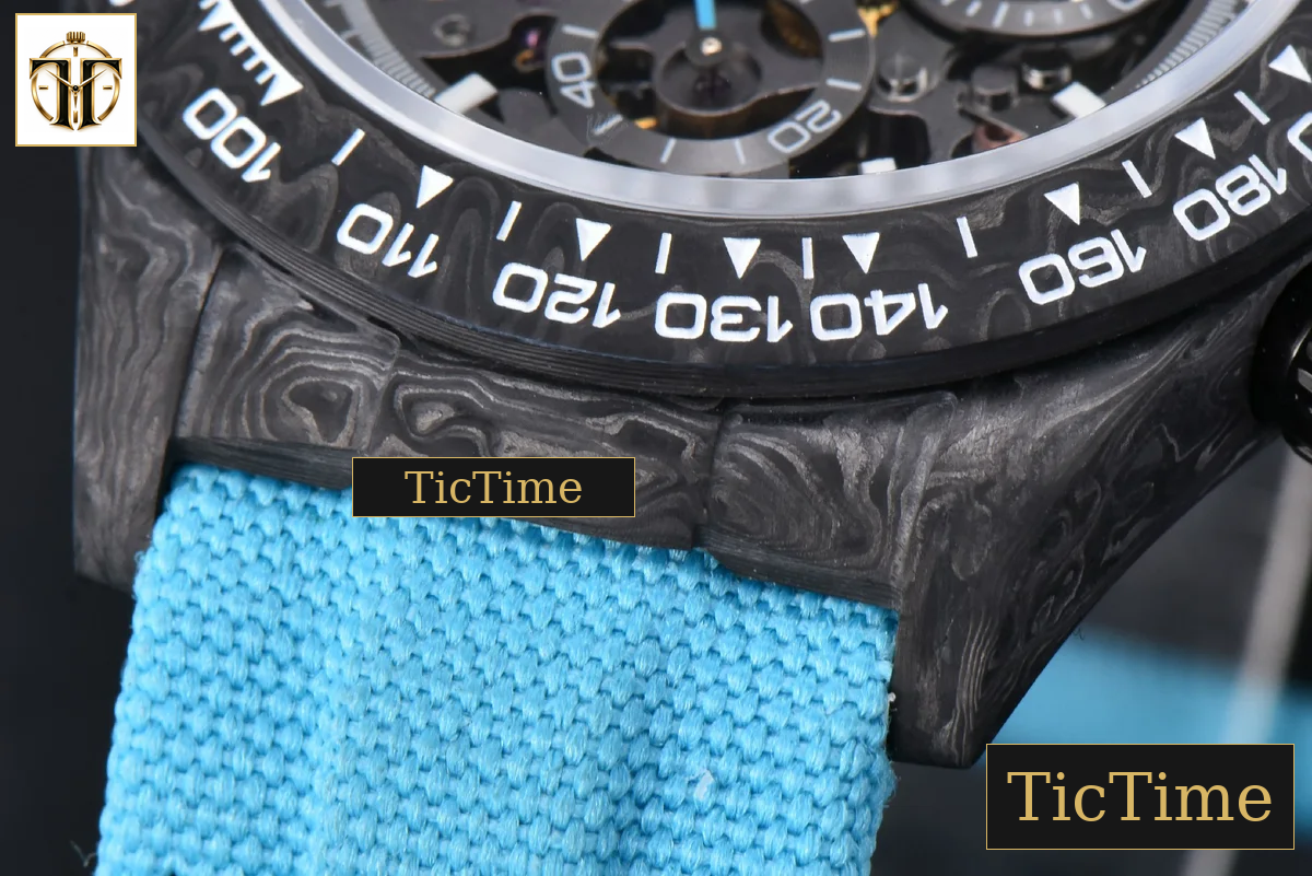 Daytona Montoya Carbon Fiber 40mm DIWF Skeleton Dial Blue Nylon Strap 4130 — foto 11