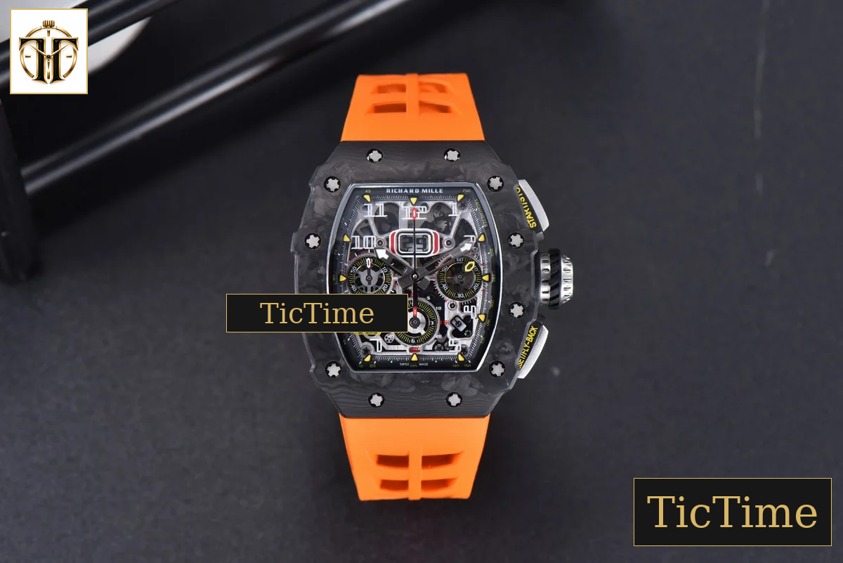 NTPT Chrono RM011 KVF Skeleton Dial Orange Rubber Strap V2 A7750 — foto 3