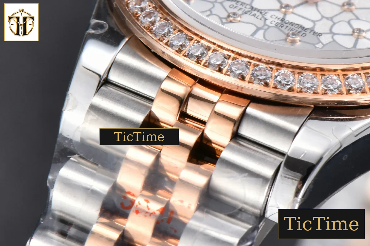 DateJust 904L 31mm GMF RG/SS Diamond Bezel Silver Flowers Dial Jubilee Bracelet A2824 — foto 11