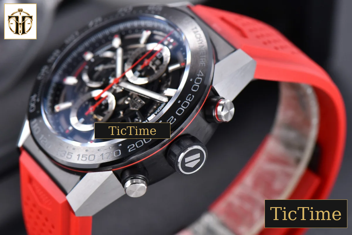 Calibre Heuer 01 Chrono 45mm XF Skeleton Dial Red Hand Red Rubber Strap A1887 — foto 10