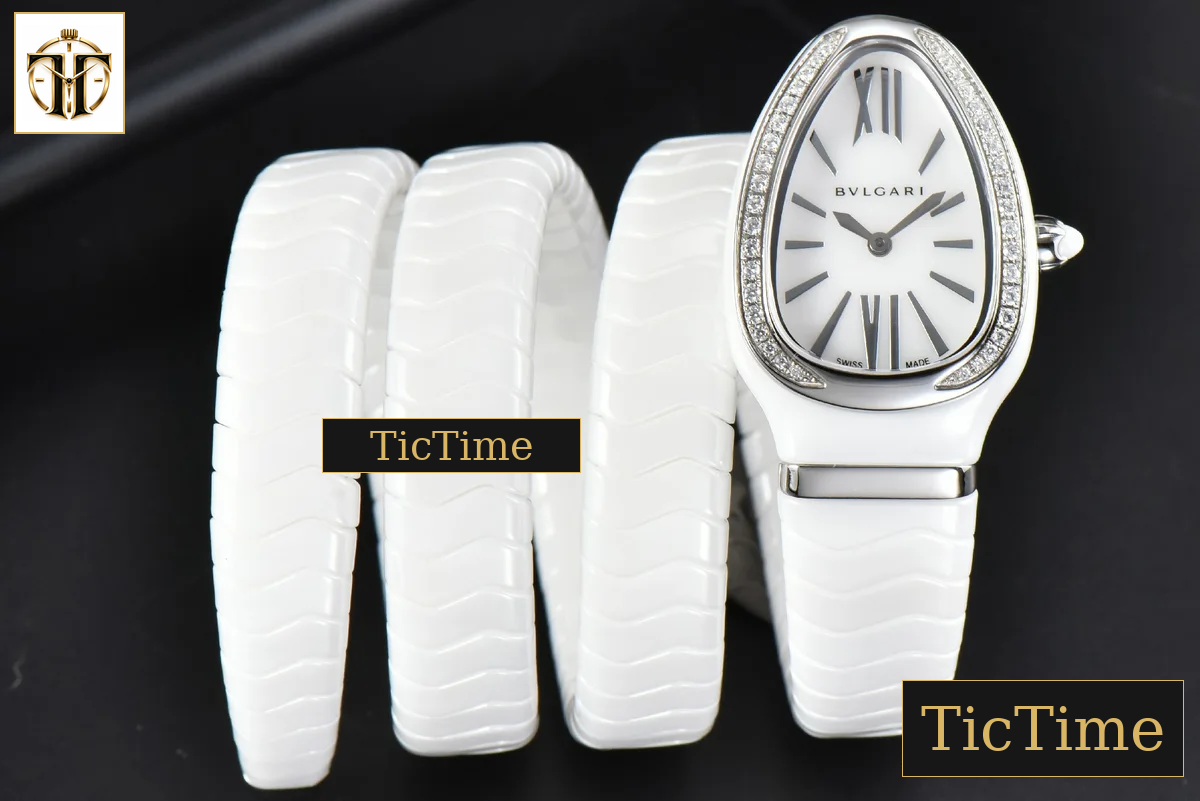 Serpenti Spiga 35mm BVF SS Polycyclic White Ceramic White Dial Diamond Bezel Quartz — foto 2
