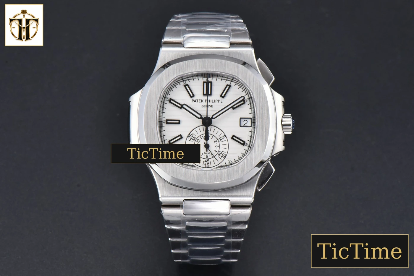 Vista frontal — Nautilus 5980 40.5mm PPF White Dial SS Bracelet A28-520