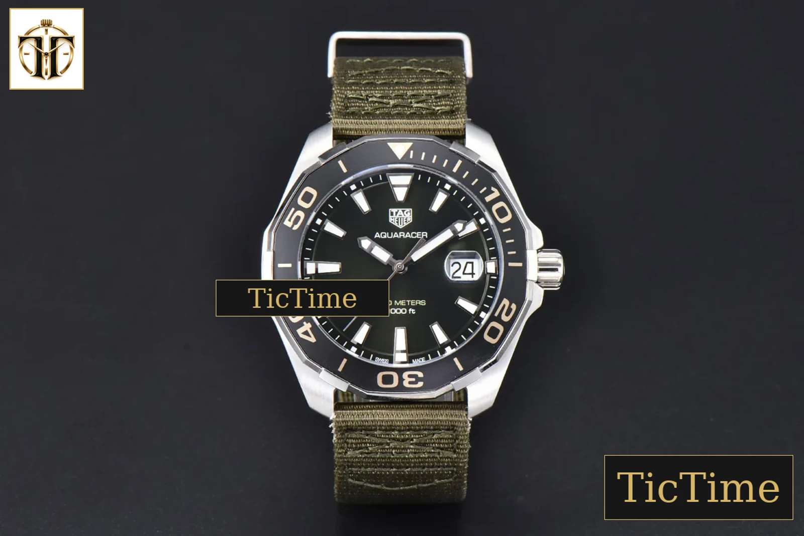 Aquaracer 300M 41mm OF Black Dial Green Nylon Strap SW200 — foto 3