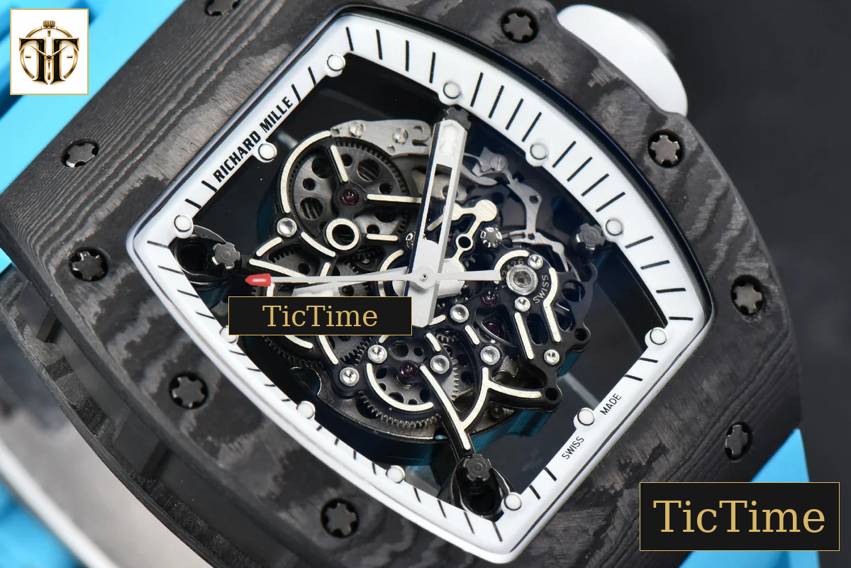 Bubba Watson RM055 42.7mm ZF Black NTPT White Skeleton Dial Blue Rubber Strap V6 NH05 — foto 10