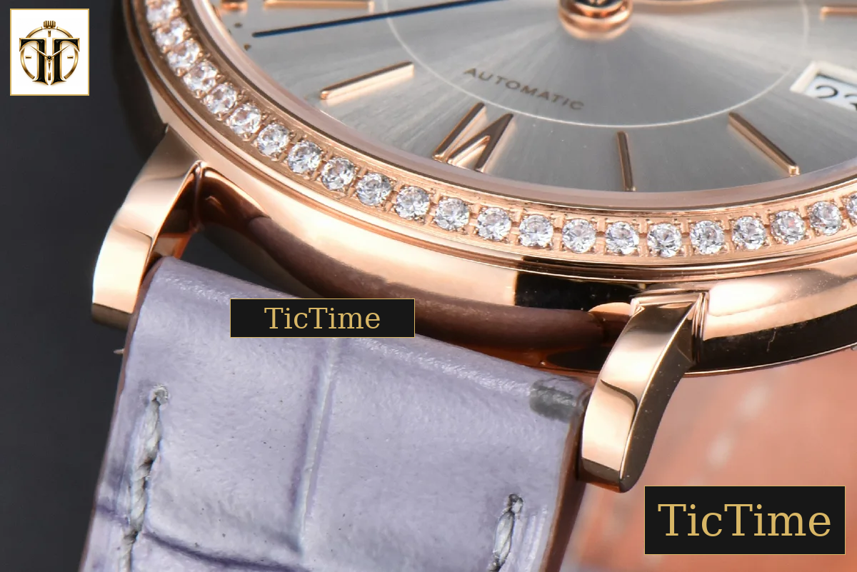 Portofino 37mm V7F RG Diamond Silver Dial RG Marker Grape Leather Strap A2892 — foto 10