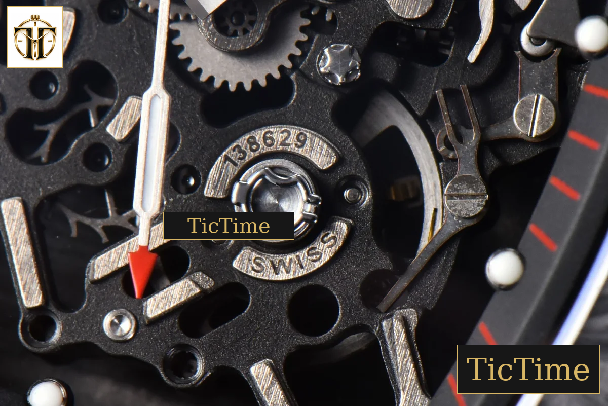 RM035-02 42mm T+F Black Forged Carbon Black Skeleton Dial Orange Crown Orange Rubber Strap RMUL2 — foto 11