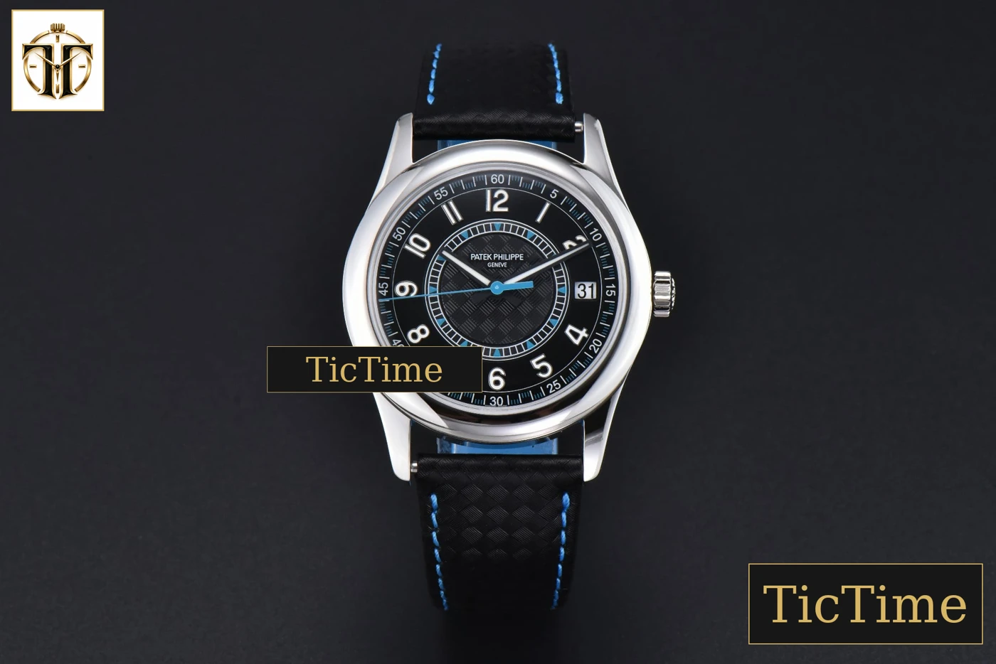 Vista frontal — Calatrava 6007G 40mm ZF Black Dial Blue Hand Nylon Strap 9015