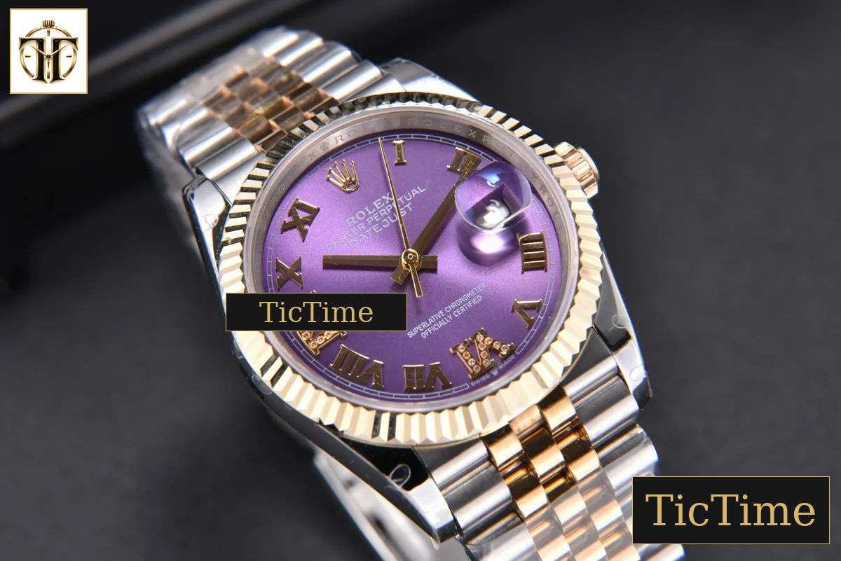 DateJust 904L 36mm GMF YG/SS Fluted Bezel Purple Dial Roma Marker Jubilee Bracelet VR3285 — foto 10