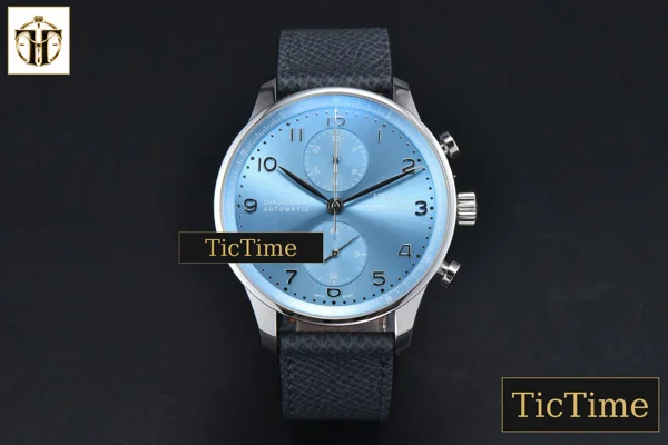Foto frontal — Portugieser Chrono IWC0563 41mm ZF Ice Blue Dial SS Numeral Markers Blue Leather Strap A69355