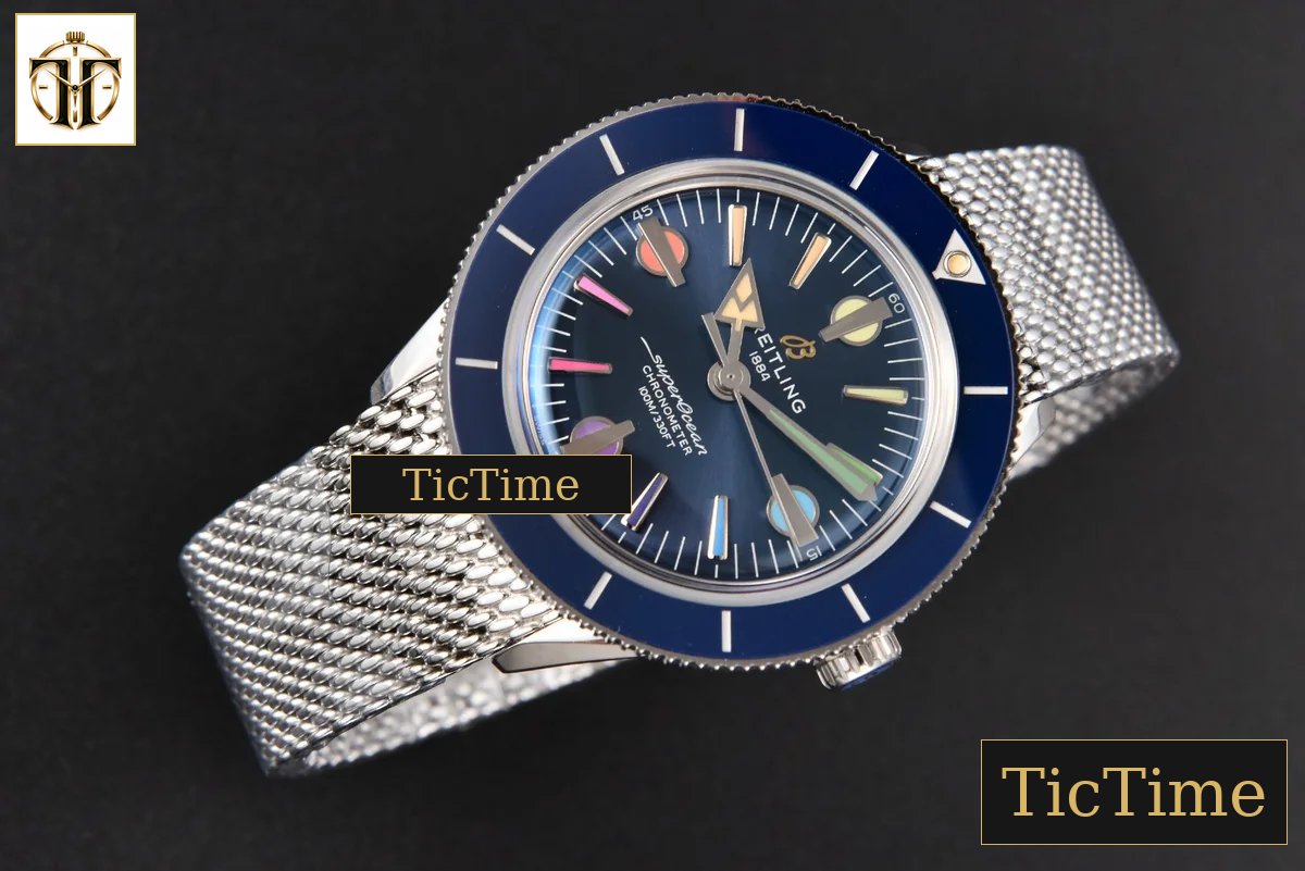 SuperOcean Heritage 42mm GF SS Blue Ceramic Blue Dial Rainbow Marker Mesh Bracelet A2824 — foto 13