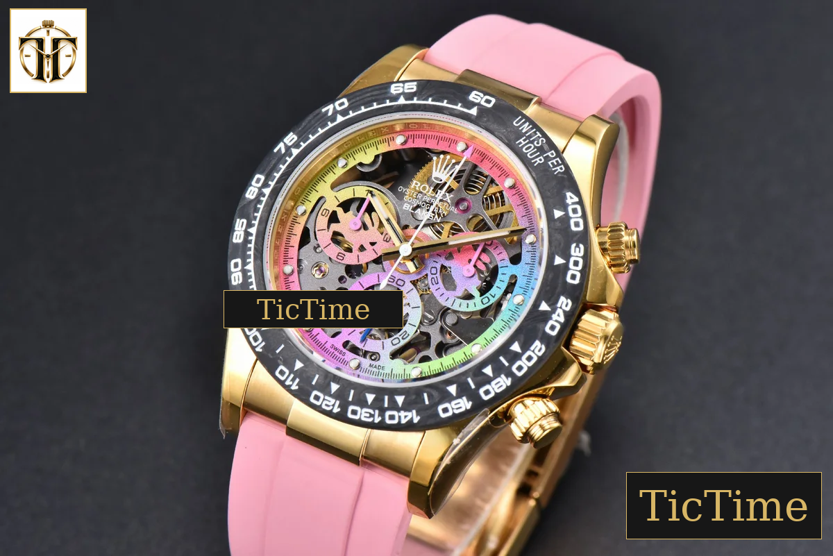 Blaken Daytona 40mm GETF PVD RG Carbon Skeleton Dial Pink Rubber Strap SA4130 — foto 5