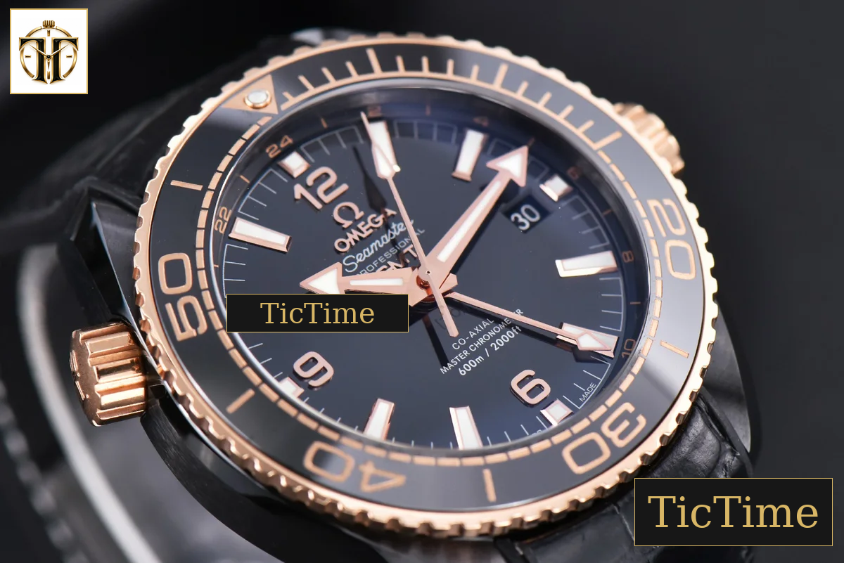 Planet Ocean 600m Deep 45.5mm VSF Black Ceramic Black/RG Dial Black Leather Strap A8906 — foto 9