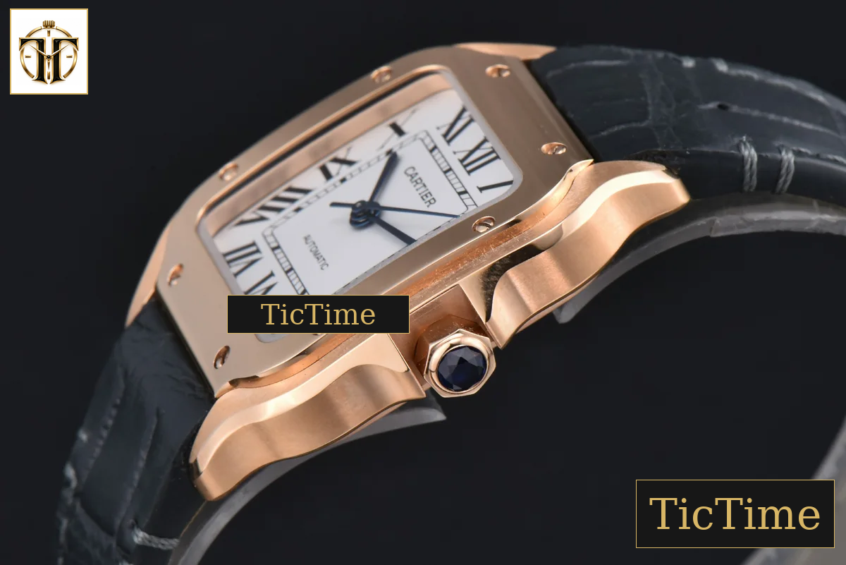 Santos de Cartier Medium 35mm AF RG White Dial Black Leather Strap Miyota 9015 — foto 9