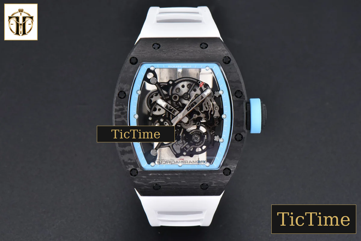 NTPT RM055 42.7mm BBRF Blue Skeleton Dial White Rubber Strap RMUL2 — foto 3