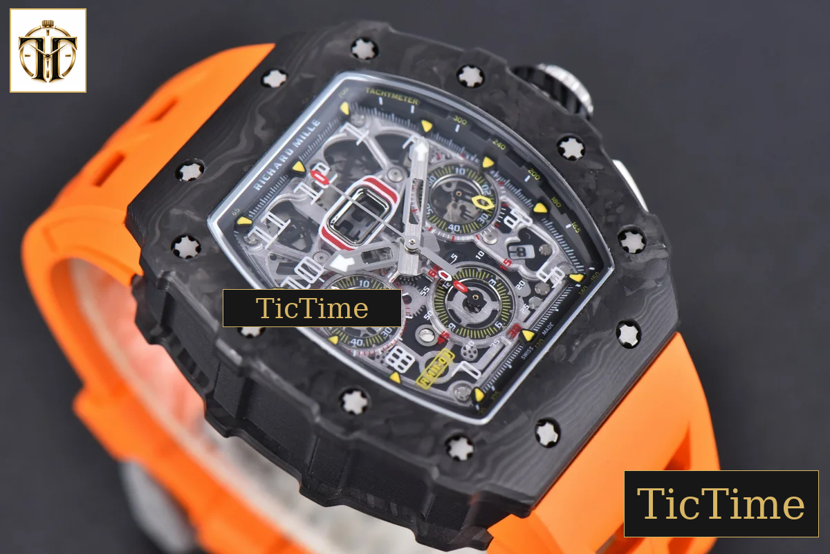 NTPT Chrono RM011 KVF Skeleton Dial Orange Rubber Strap V2 A7750 — foto 5