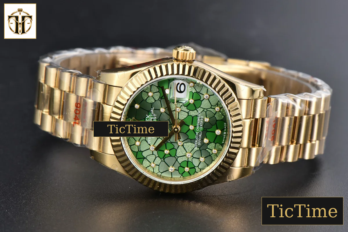 DateJust 904L 31mm GMF YG Fluted Bezel Green Flowers Dial President Bracelet A2824 — foto 16
