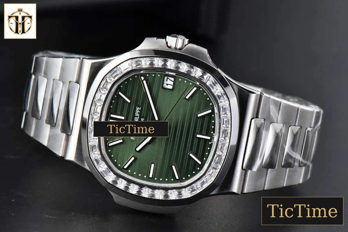 Nautilus 5711 40mm 3KF Diamond Bezel Green Dial SS Bracelet A324SC — foto 13