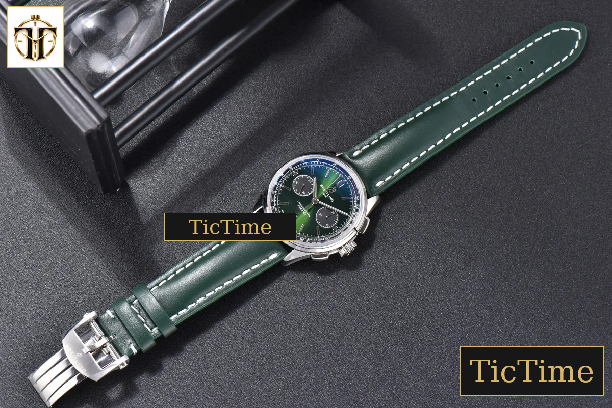 Premier B01 Chrono 42mm GF Green Dial Green Leather Strap A7750 — foto 15