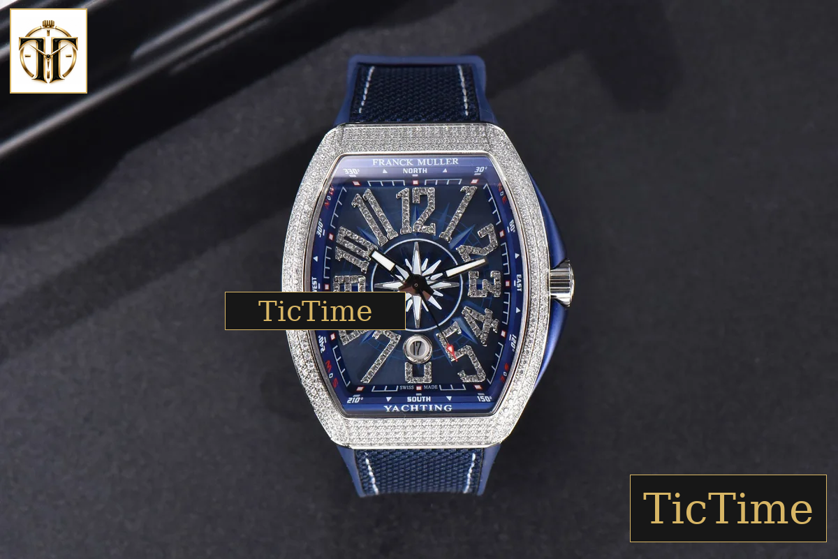 Vanguard V45 ZF SS Full Diamonds Blue Textured Dial Blue Rubber Strap Miyota 9015 — foto 2