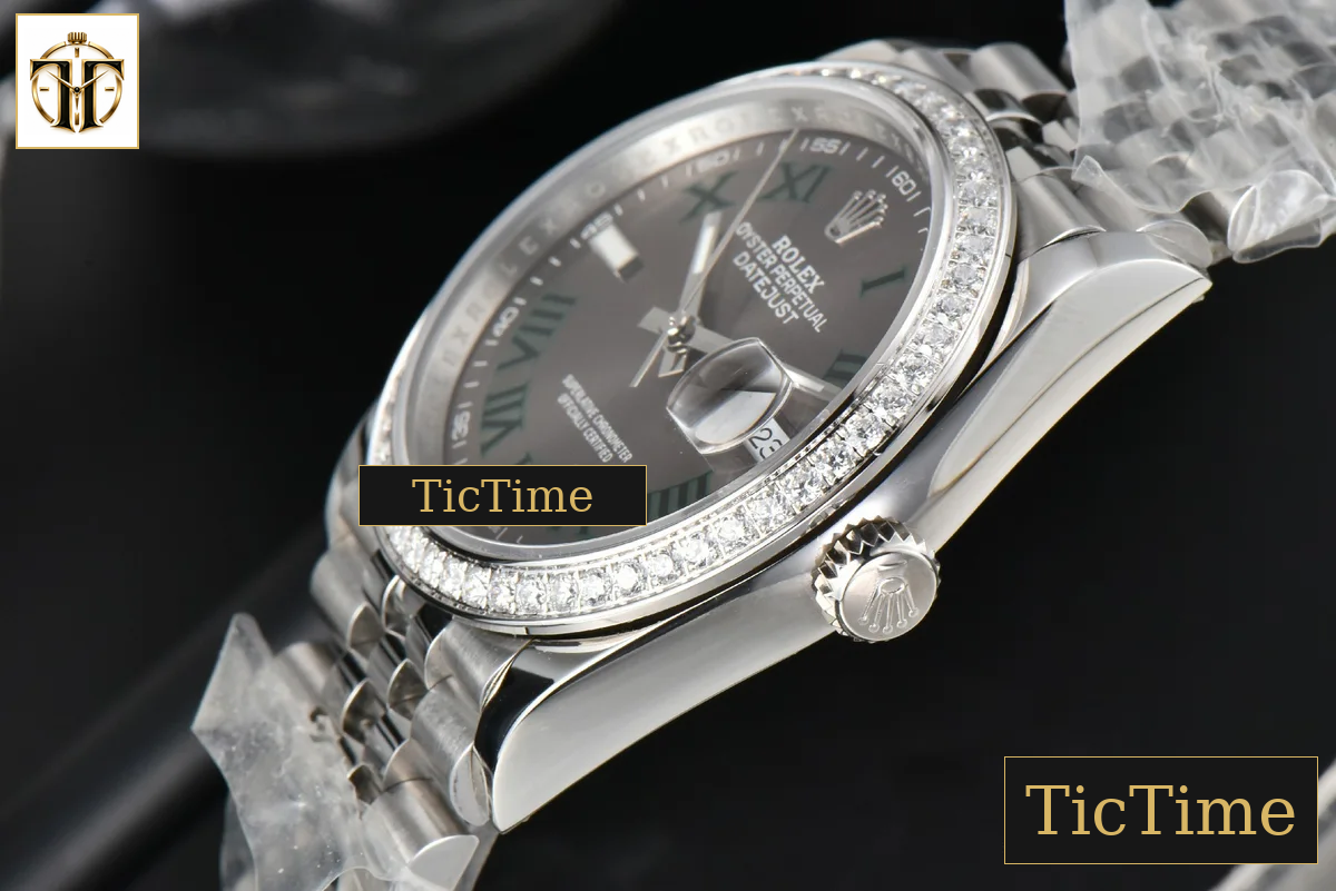 DateJust 36mm BPF Diamond Wimbledon Gray Dial Green Roma Marker Jubilee Bracelet A2824 — foto 10