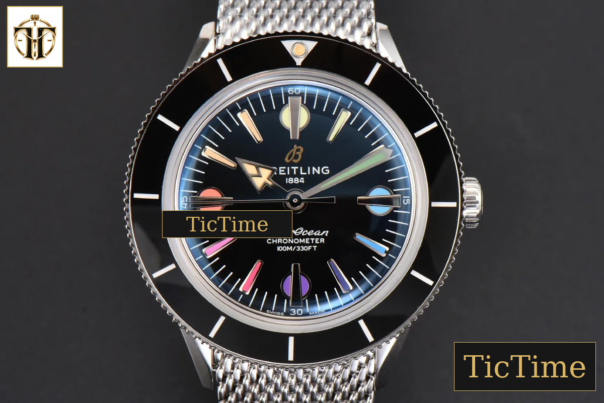 SuperOcean Heritage 42mm GF SS Black Ceramic Black Dial Rainbow Marker Mesh Bracelet A2824 — foto 2