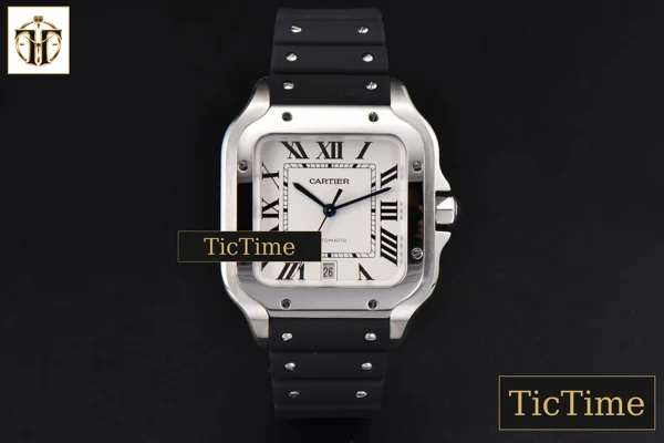 Foto frontal — Santos Large 40mm GF White Dial Black Rubber Strap Miyota 9015