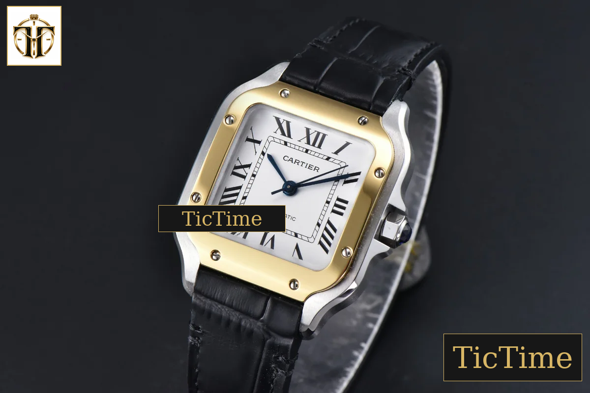 Santos de Cartier Medium 35mm AF SS White Dial YG Bezel Black Leather Strap Miyota 9015 — foto 3
