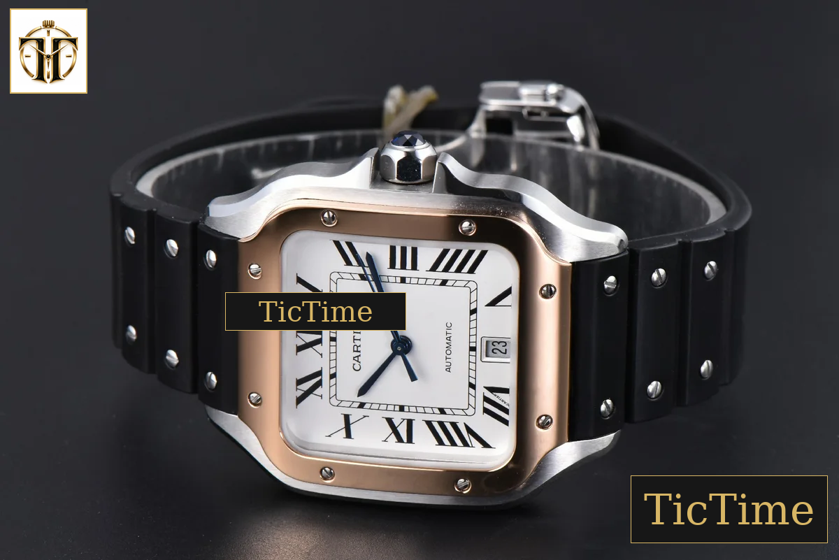 Santos de Cartier XL 40mm AF SS White Dial RG Bezel Black Rubber Strap Miyota 9015 — foto 11