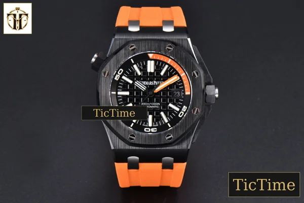 Foto frontal — Royal Oak Offshore Diver 42mm IPF Black/Orange Dial Orange Rubber Strap MY9015
