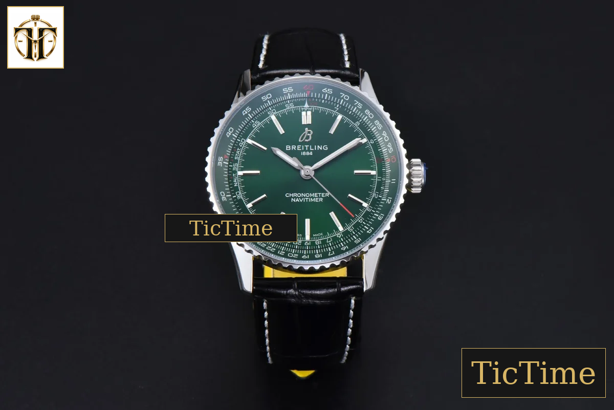 Navitimer Automatic 41mm BLSF SS Green Dial Black Leather Strap A2824 — foto 3
