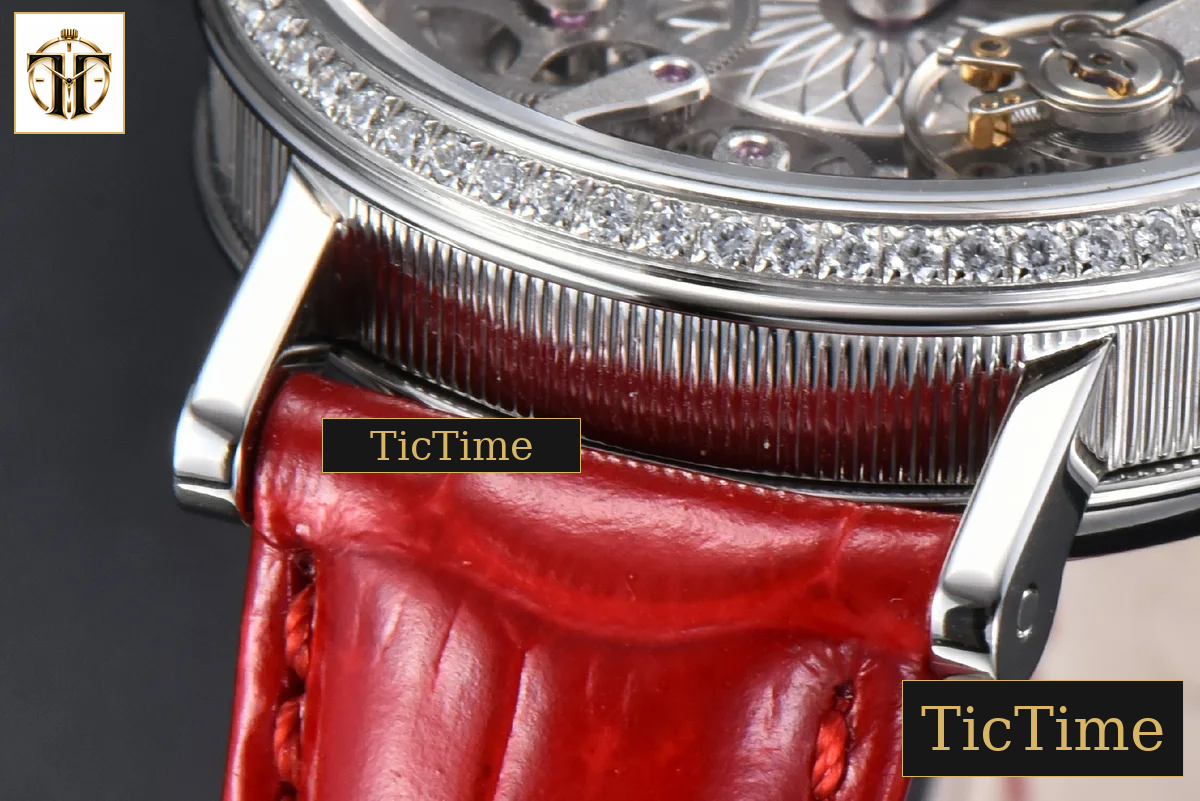 Tradition 7038BB 40mm ZF Diamond White Dial Red Leather Strap A505 — foto 8