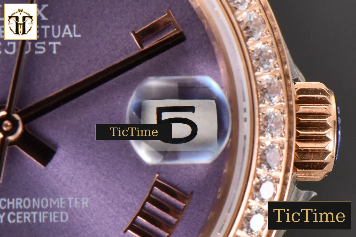DateJust Ladies 904L 31mm WF RG Diamond Purple Dial Diamond Roma Marker Oyster Bracelet A2671 — foto 9