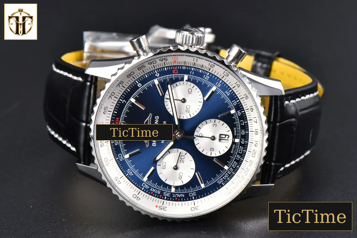Navitimer B01 43mm BLSF Blue Dial White Subdial Black Leather Strap A7750 — foto 12