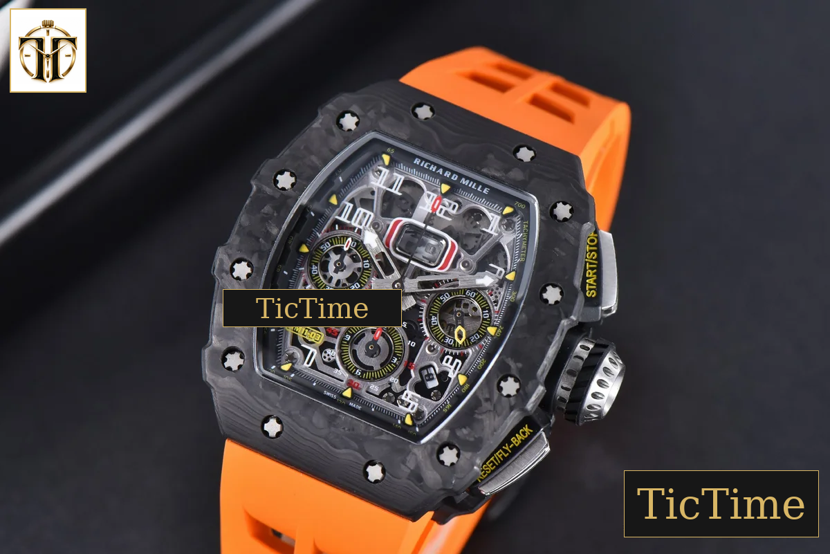 NTPT Chrono RM011 KVF Skeleton Dial Orange Rubber Strap V2 A7750 — foto 4