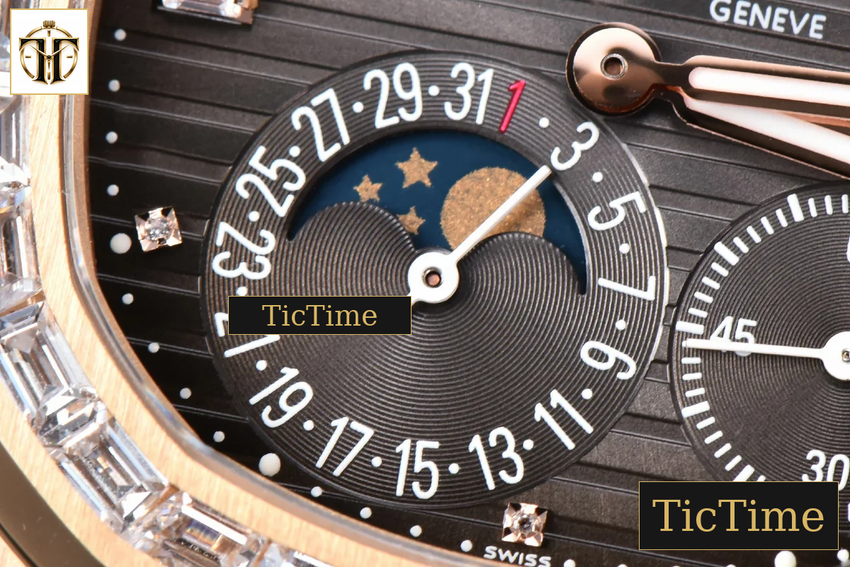Nautilus 5712 40mm PPF RG Diamond Bezel Gray Dial Diamond Marker Moonphase Brown Leather Strap A240 — foto 8