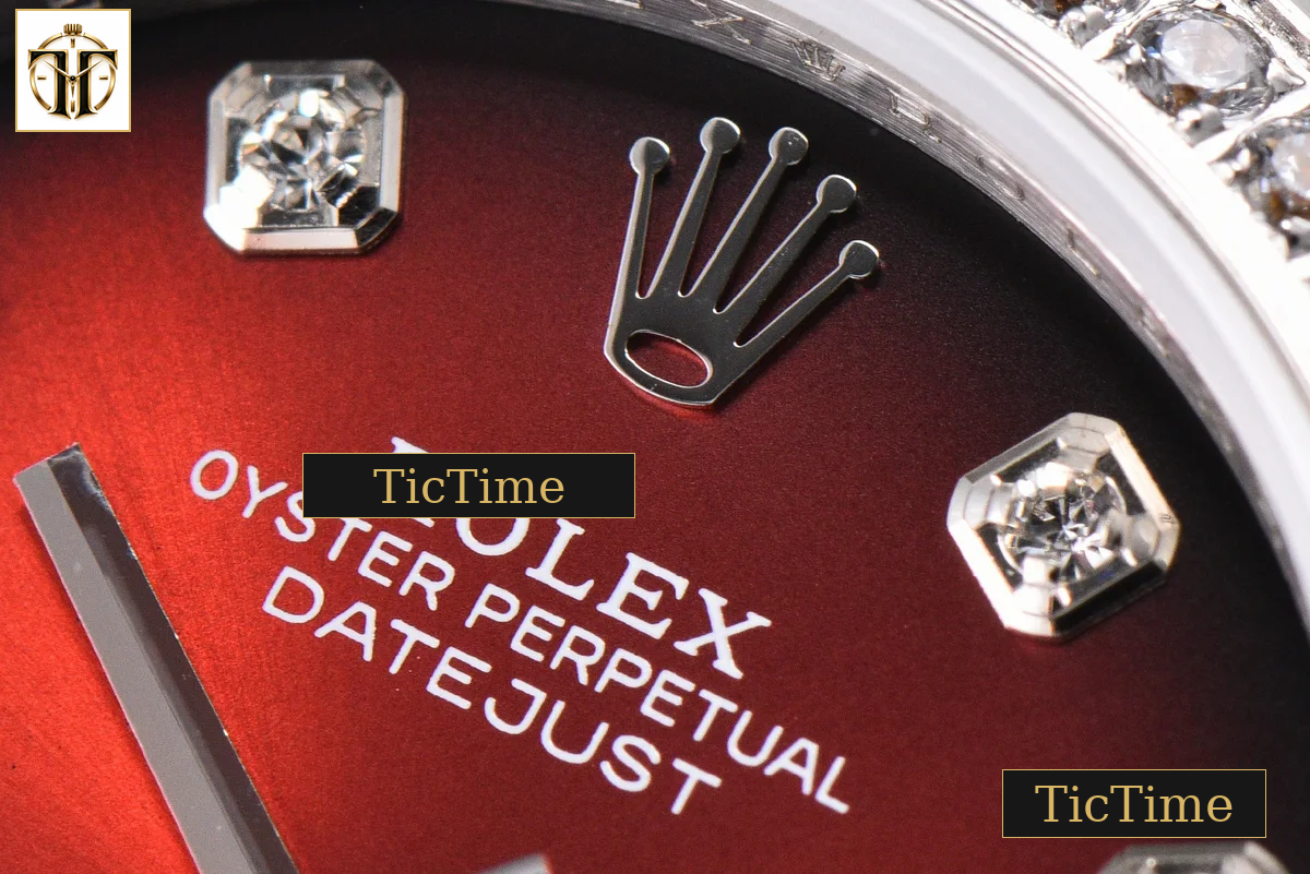 DateJust 904L 31mm GMF Diamond Bezel Red Dial Diamond Marker SS President Bracelet A2824 — foto 6