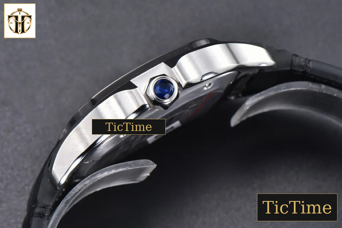 Santos de Cartier XL 40mm AF SS Black Dial Black Bezel Black Leather Strap Miyota 9015 — foto 12