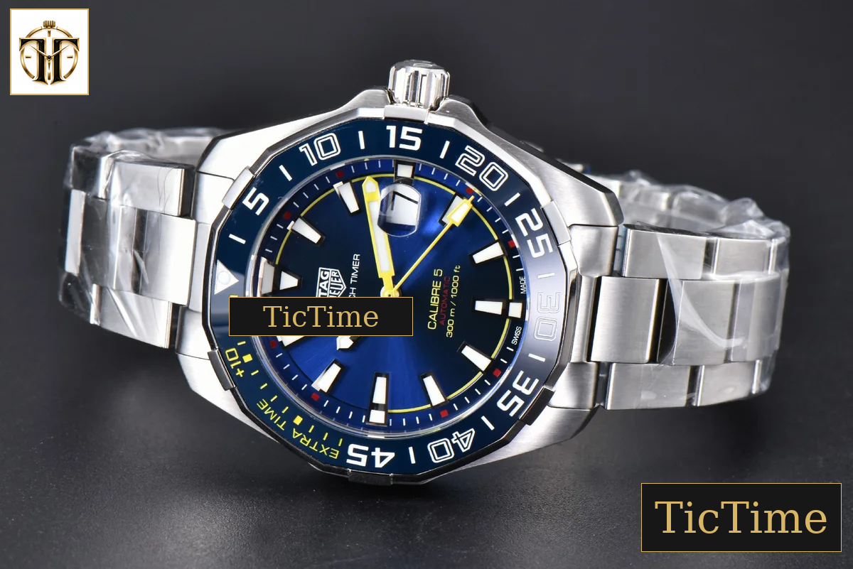 Aquaracer Calibre 5 43mm OF Blue Dial Blue Bezel Yellow Hands SS Bracelet Swiss SW200 — foto 14