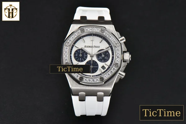 Foto frontal — Offshore Ladies 26231ST 37mm RXWF Diamond White Dial Blue Subdial White Rubber Strap Quartz