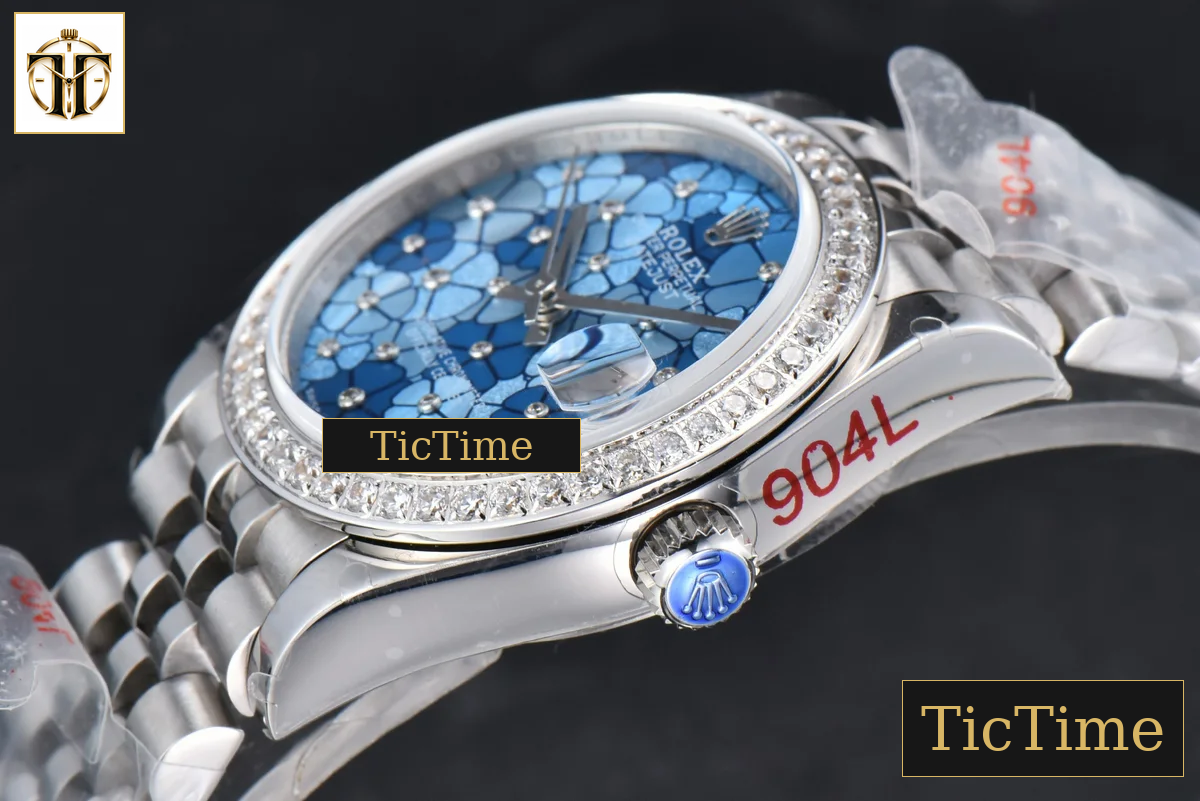 DateJust 904L 31mm GMF Diamond Bezel Blue Flowers Dial Jubilee Bracelet A2824 — foto 12